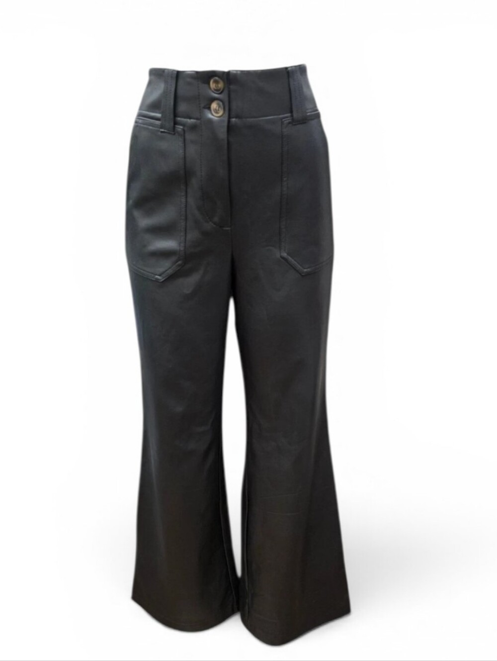 Anthropologie Maeve Black Faux Leather Wide Leg Pants Size 8